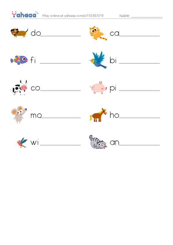 625 words to know in English: Animal PDF worksheet writing row