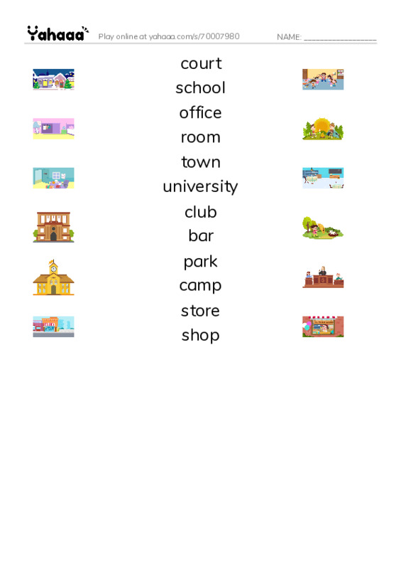 625 words to know in English: Location 2 PDF three columns match words