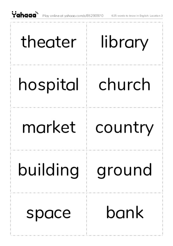 625 words to know in English: Location 3 PDF two columns flashcards