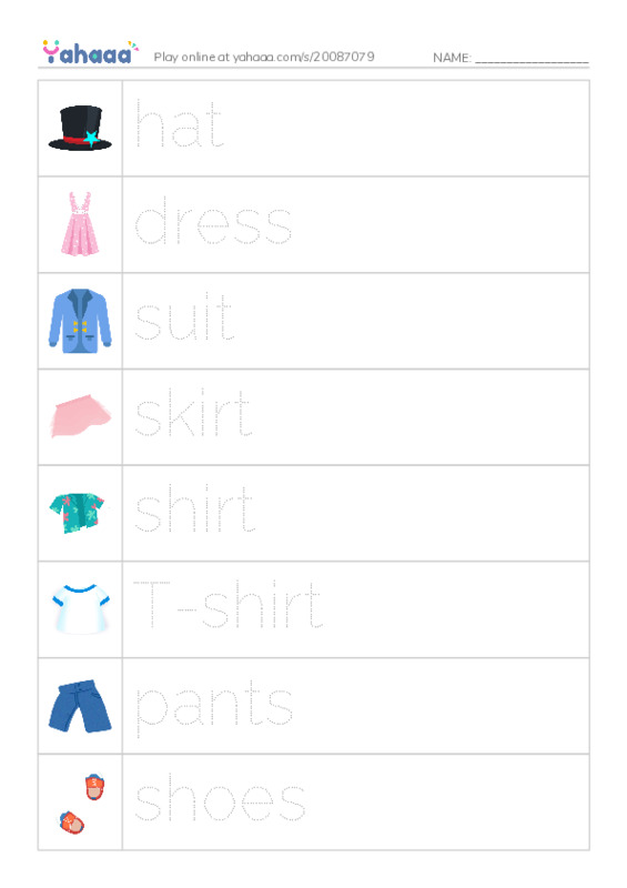 625 words to know in English: Clothing PDF one column image words