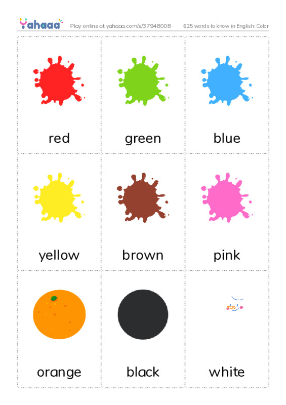 625 words to know in English: Color PDF flaschards with images
