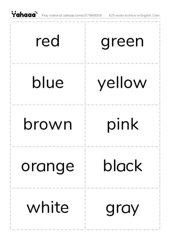 625 words to know in English: Color PDF two columns flashcards