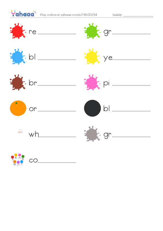 625 words to know in English: Color PDF worksheet writing row