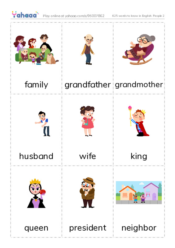 625 words to know in English: People 2 PDF flaschards with images