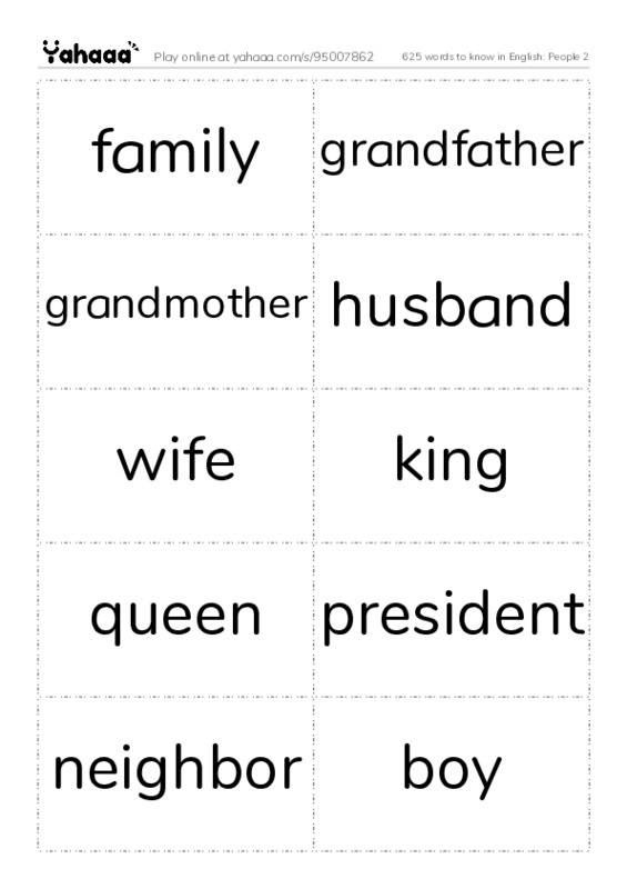 625 words to know in English: People 2 PDF two columns flashcards
