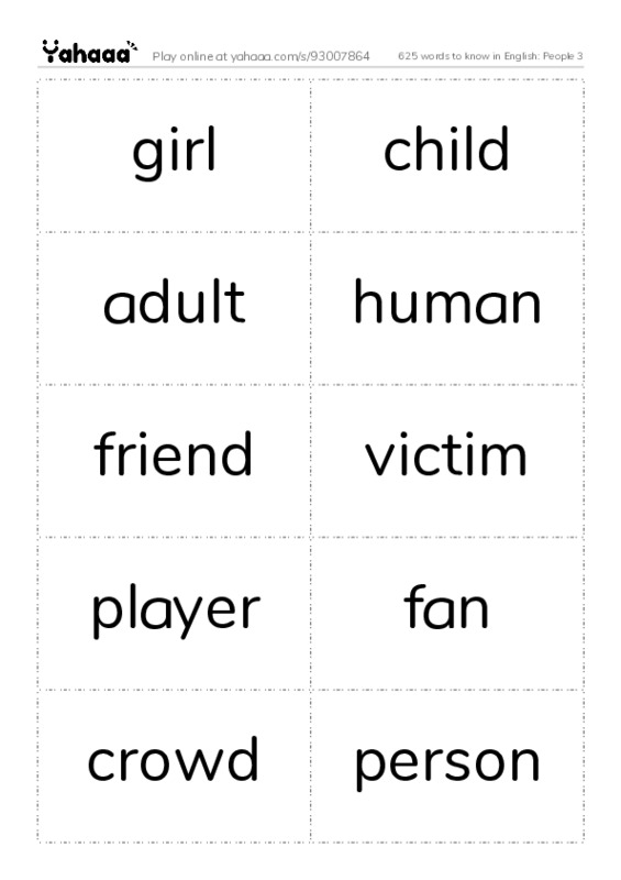 625 words to know in English: People 3 PDF two columns flashcards