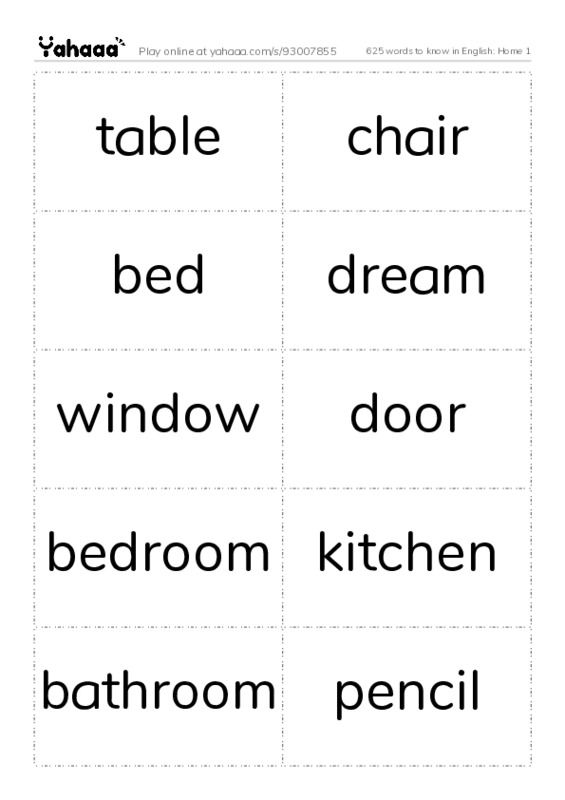 625 words to know in English: Home 1 PDF two columns flashcards