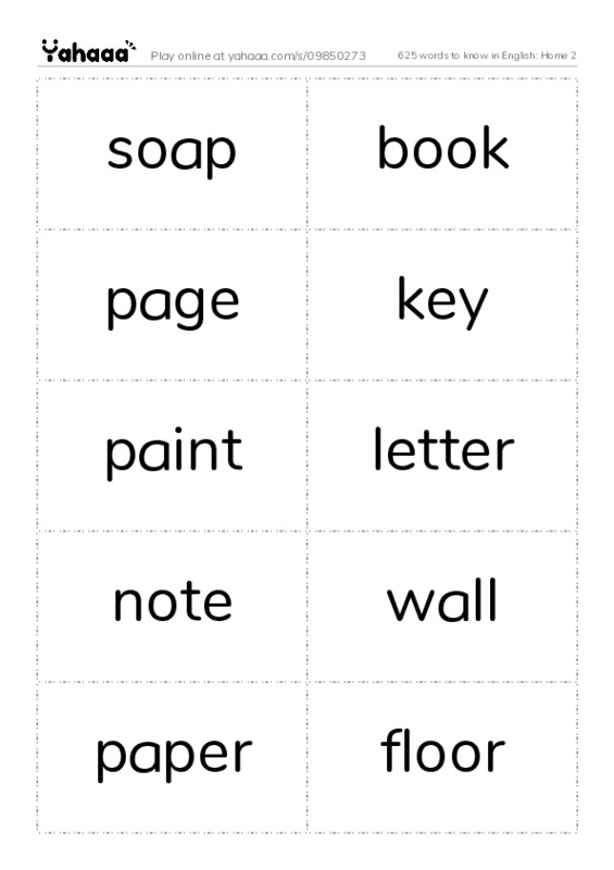 625 words to know in English: Home 2 PDF two columns flashcards