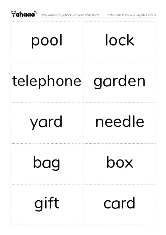 625 words to know in English: Home 3 PDF two columns flashcards