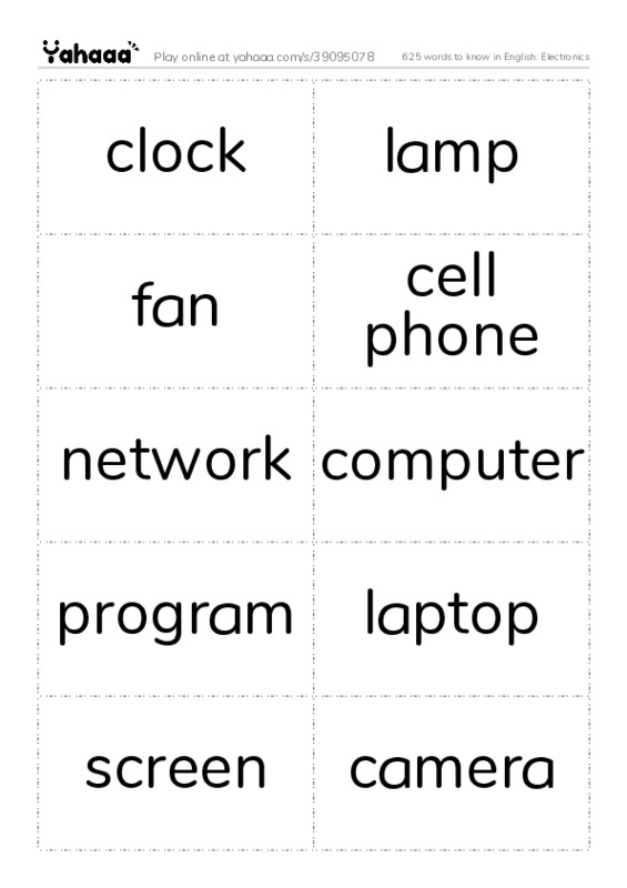 625 words to know in English: Electronics PDF two columns flashcards