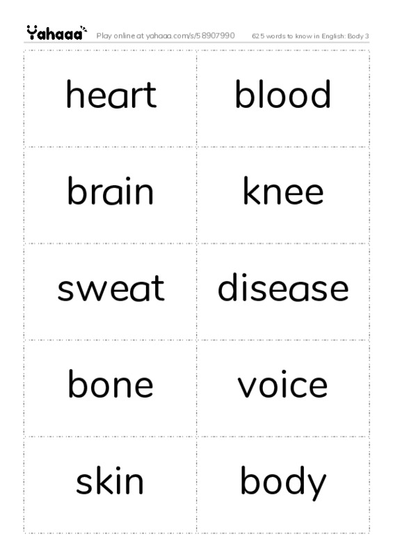 625 words to know in English: Body 3 PDF two columns flashcards