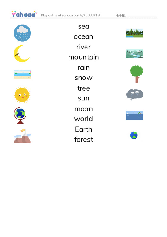 625 words to know in English: Nature 1 PDF three columns match words