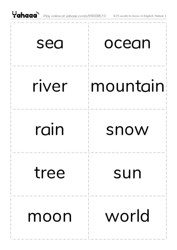 625 words to know in English: Nature 1 PDF two columns flashcards