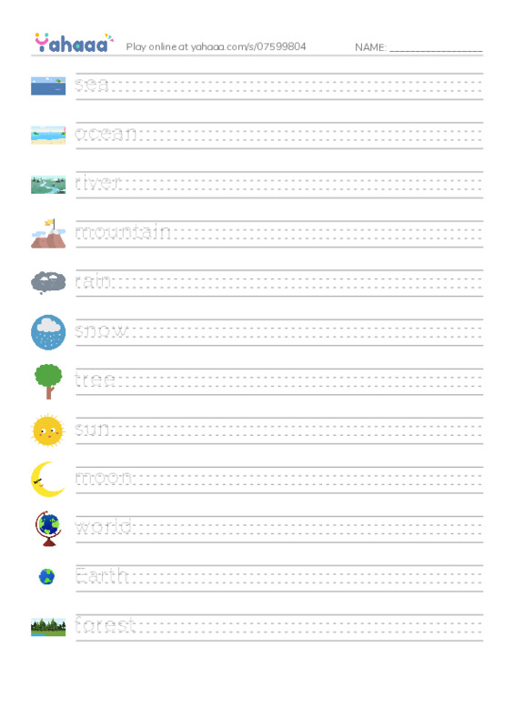 625 words to know in English: Nature 1 PDF write between the lines worksheet