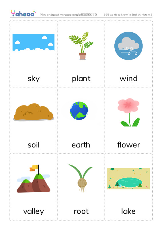 625 words to know in English: Nature 2 PDF flaschards with images