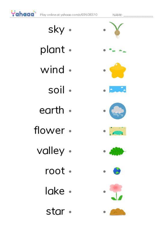 625 words to know in English: Nature 2 PDF link match words worksheet