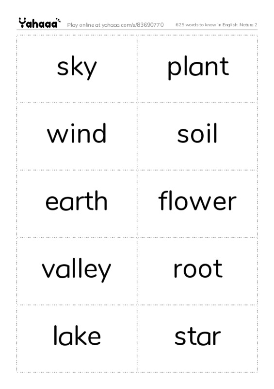 625 words to know in English: Nature 2 PDF two columns flashcards