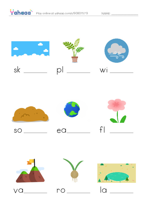 625 words to know in English: Nature 2 PDF worksheet to fill in words gaps