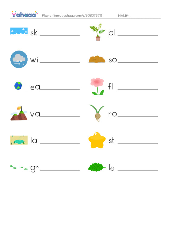 625 words to know in English: Nature 2 PDF worksheet writing row