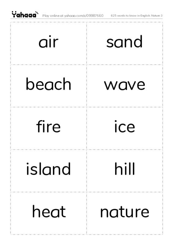 625 words to know in English: Nature 3 PDF two columns flashcards