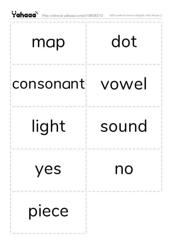 625 words to know in English: Misc Nouns 1 PDF two columns flashcards