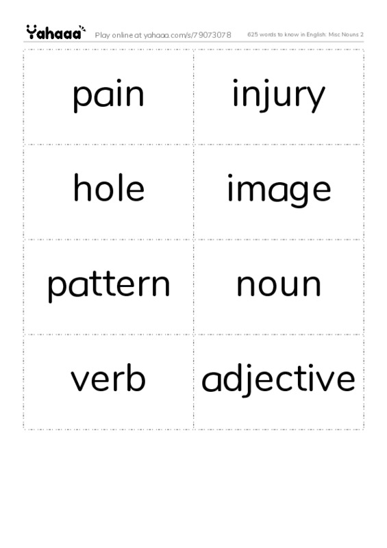 625 words to know in English: Misc Nouns 2 PDF two columns flashcards