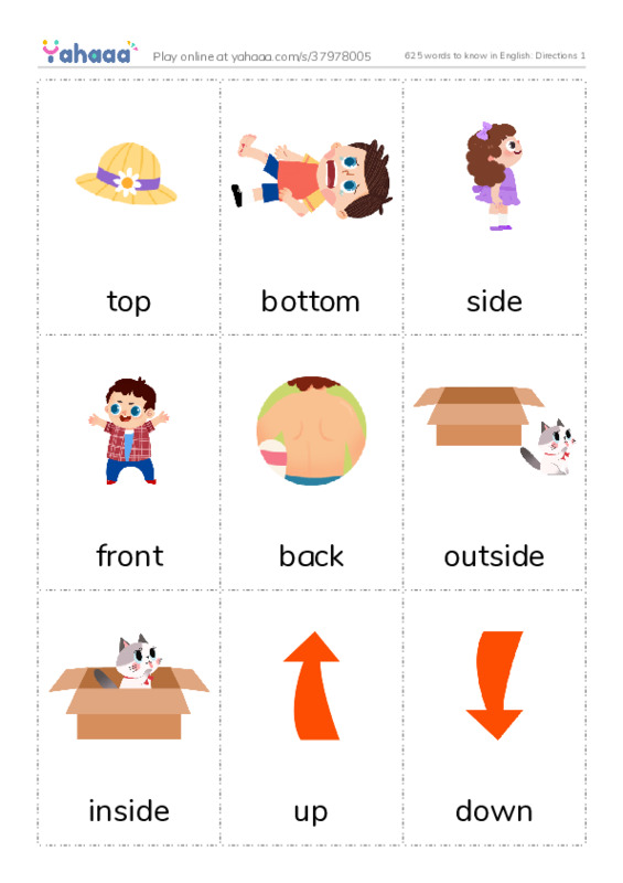 625 words to know in English: Directions 1 PDF flaschards with images