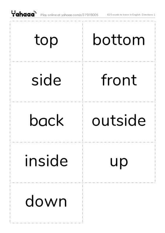 625 words to know in English: Directions 1 PDF two columns flashcards