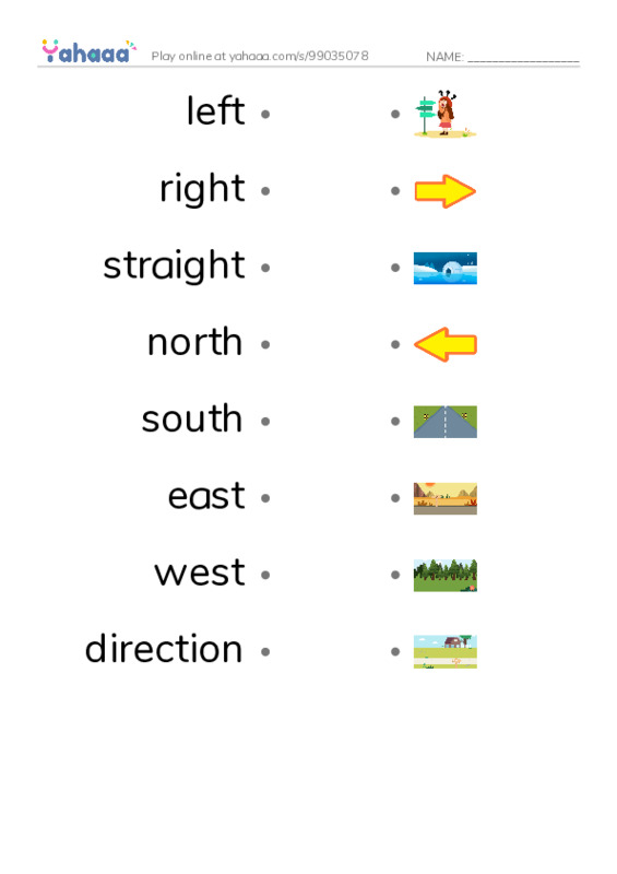 625 words to know in English: Directions 2 PDF link match words worksheet