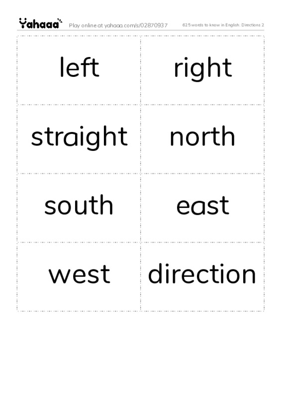 625 words to know in English: Directions 2 PDF two columns flashcards