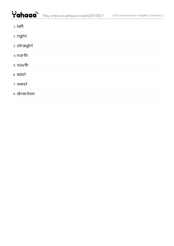 625 words to know in English: Directions 2 PDF words glossary