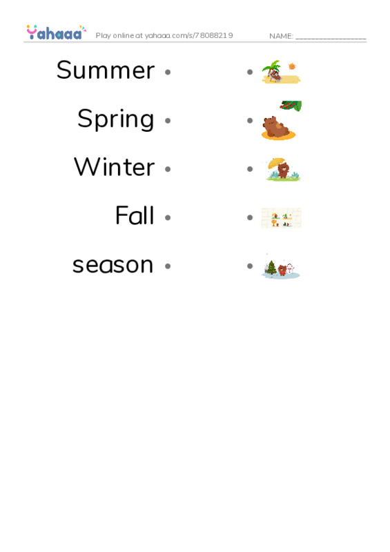 625 words to know in English: Seasons PDF link match words worksheet