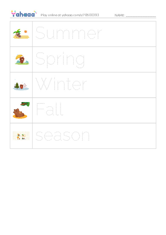 625 words to know in English: Seasons PDF one column image words