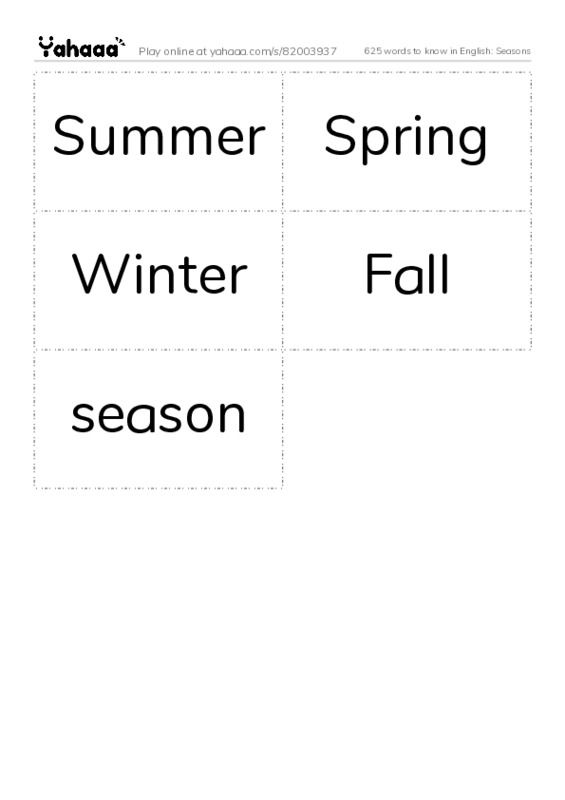 625 words to know in English: Seasons PDF two columns flashcards