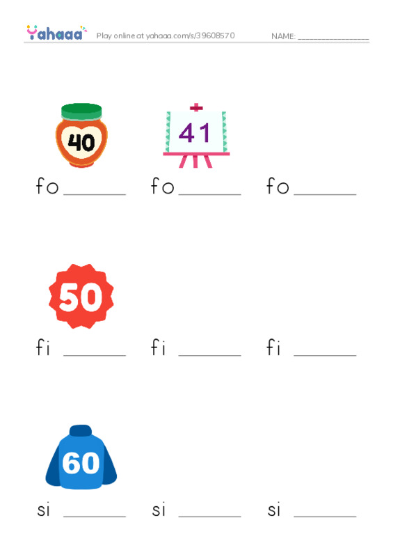 625 words to know in English: Numbers 3 PDF worksheet to fill in words gaps