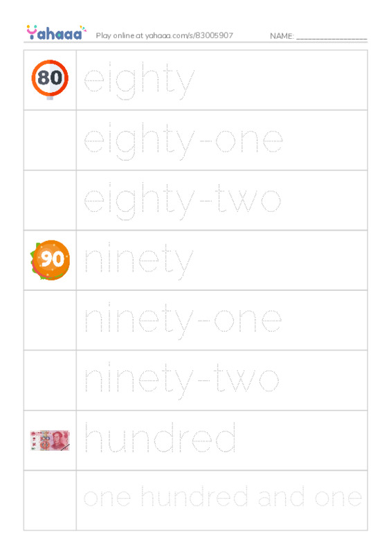 625 words to know in English: Numbers 4 PDF one column image words