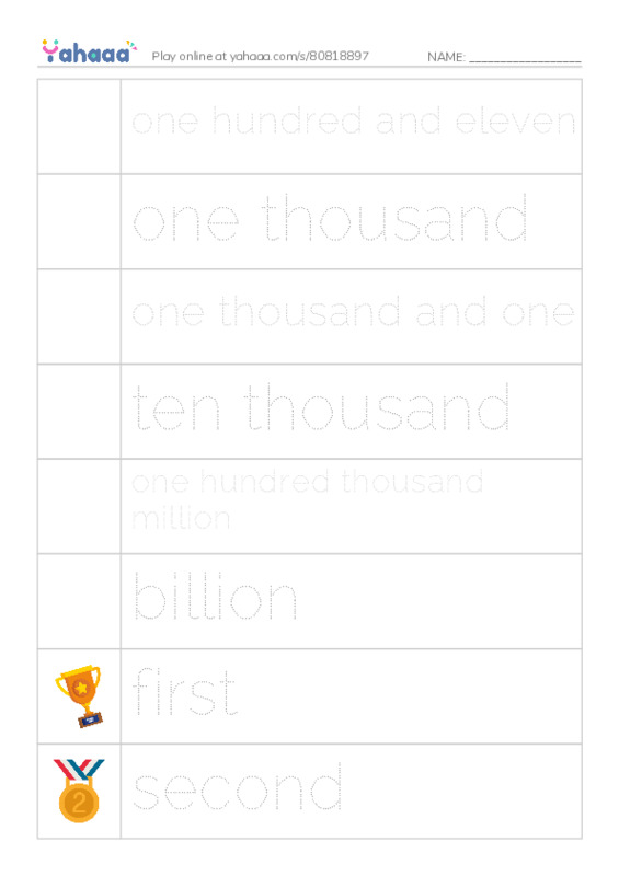 625 words to know in English: Numbers 5 PDF one column image words