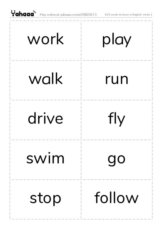 625 words to know in English: Verbs 1 PDF two columns flashcards