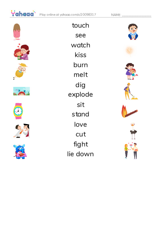 625 words to know in English: Verbs 3 PDF three columns match words