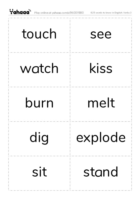 625 words to know in English: Verbs 3 PDF two columns flashcards