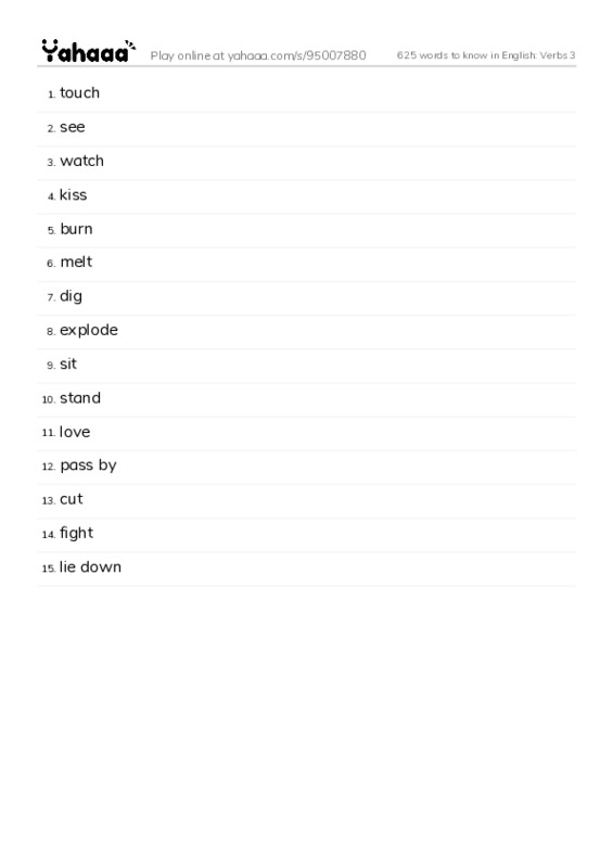 625 words to know in English: Verbs 3 PDF words glossary