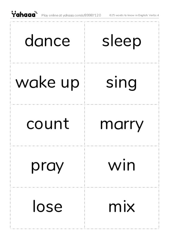 625 words to know in English: Verbs 4 PDF two columns flashcards