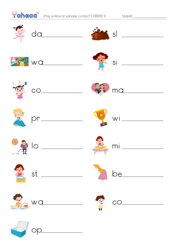 625 words to know in English: Verbs 4 PDF worksheet writing row