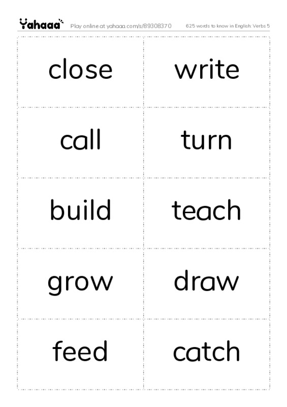 625 words to know in English: Verbs 5 PDF two columns flashcards