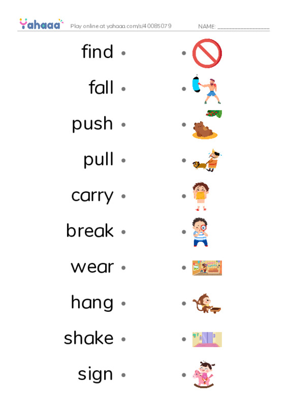 625 words to know in English: Verbs 6 PDF link match words worksheet
