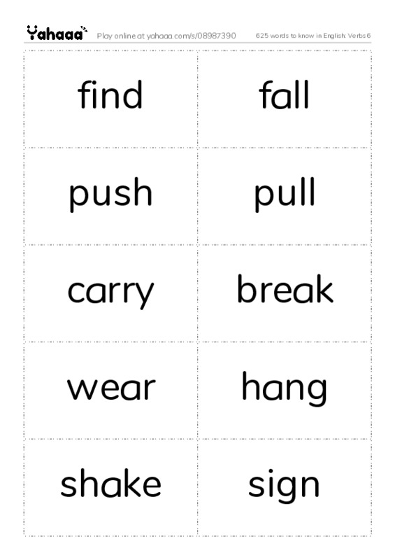 625 words to know in English: Verbs 6 PDF two columns flashcards