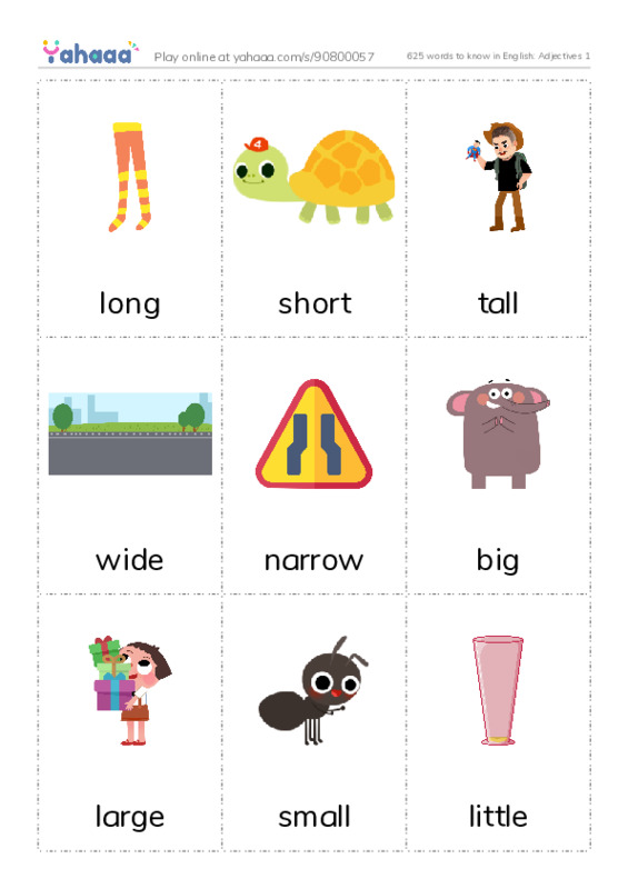 625 words to know in English: Adjectives 1 PDF flaschards with images