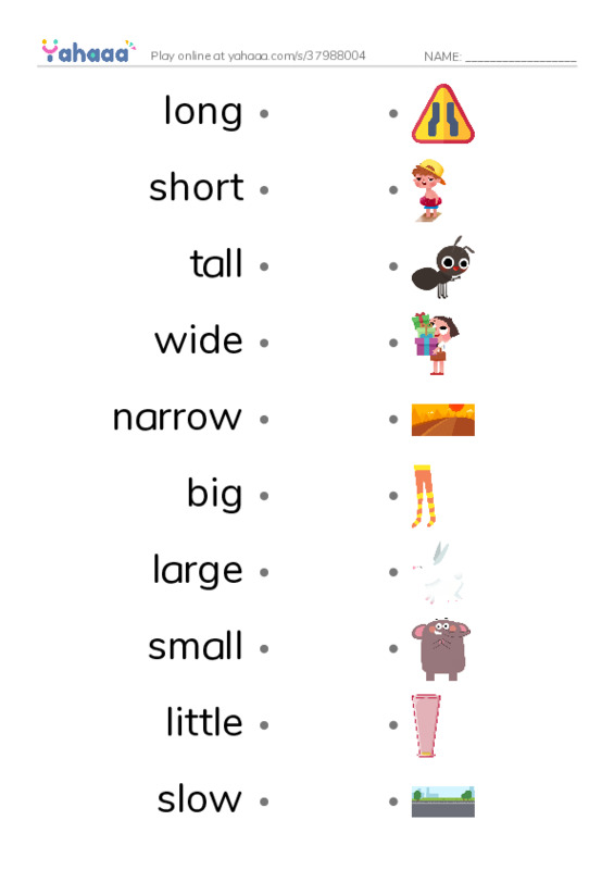 625 words to know in English: Adjectives 1 PDF link match words worksheet