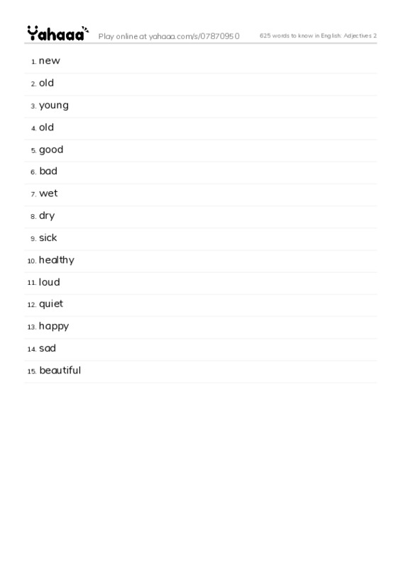 625 words to know in English: Adjectives 2 PDF words glossary