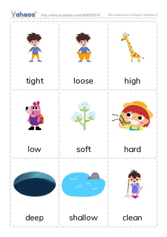 625 words to know in English: Adjectives 4 PDF flaschards with images